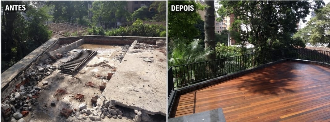 Obras de acabamento - deck de madeira - antes e depois